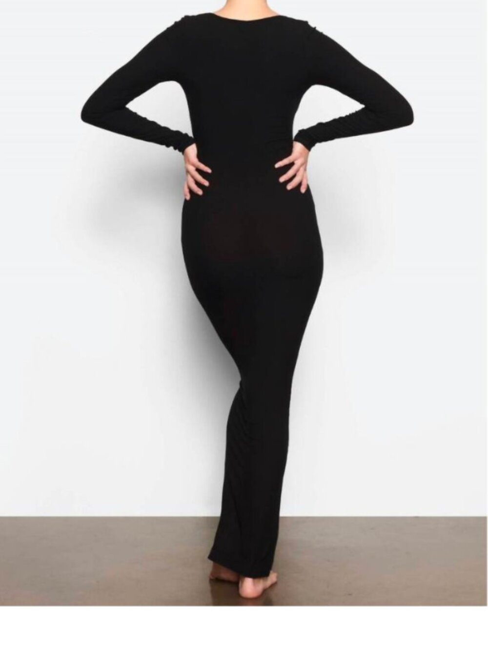 NWT SKIMS Body Long Sleeve Slip Dress Black Oynx Size M - Picture 2 of 9